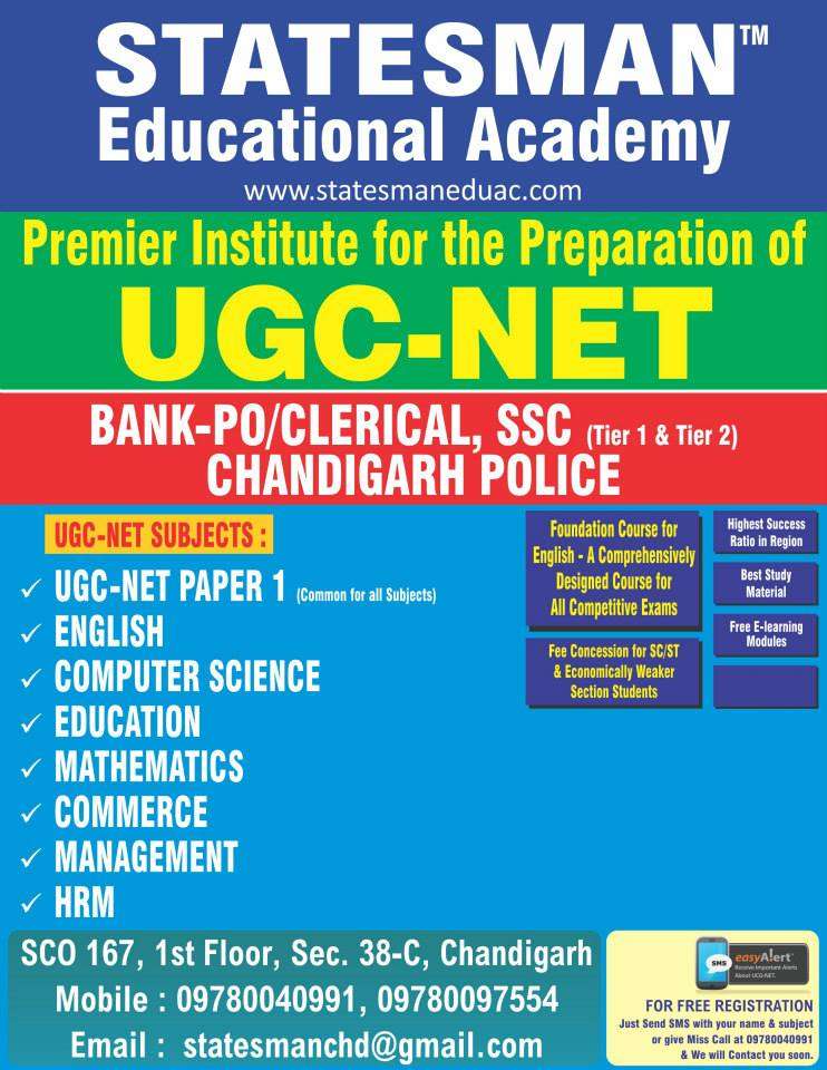 Statesman Academy - Ugc Net English, Computer Life Sciecne Coaching In Chandigarh